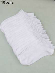 10 Pairs Women's Thin Casual Shallow Mouth Short Socks, Fashionable Summer Ankle Socks - White - View 10