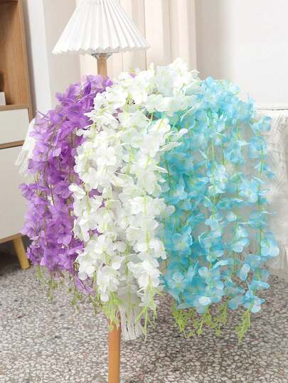 5/20pcs Artificial Wisteria Flower Garlands, 23.82inches Elegant Hanging Floral Vine, For Home And Wedding Decoration, Hanging Decor, Wall And Ceiling Flower Decoration, Christmas, Thanksgiving, Graduations, Valentine's Day Party Decoration