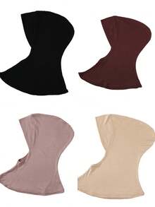 4件装女士纯色莫代尔衬头巾，可遮盖颈部，弹性柔软透气，可作头巾帽、阿巴雅长袍配饰、日常衬头巾、女士面纱 - 彩色 - 查看 50