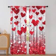 2pcs Elegant Valentine's Day Red Heart Curtains With Rod Pocket, Romantic Love Theme Window Drapes For Living Room Bedroom Kitchen, Machine Washable Polyester Window Treatment Curtain Valentine Day Gifts Artistic Curtains, Home Decor - Color1 - 查看 6