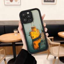 Cubierta de telefono con borde negro y diseño de barco amarillo en agua reflejante para uso diario en cafeterias y espacios urbanos,Aplicable a los teléfonos de la serie Apple y Galaxy - Blanco - Ver 3
