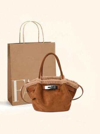 时尚毛绒手提包，2025新款可爱甜美风百搭斜挎包，别致可锁钱包，优雅百搭，适合日常、购物、派对、约会、送礼等场合。