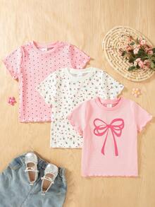 3件套女童休闲蝴蝶水果印花短袖上衣，夏季 - 彩色 - 查看 1