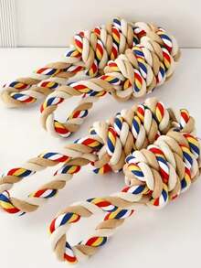 1 pieza Juguete interactivo de cuerda de algodón para tirar de la de perros, juguete de cuerda anudado para masticar y limpiar los dientes para mascotas de raza mediana/grande - Multicolor - Ver 9