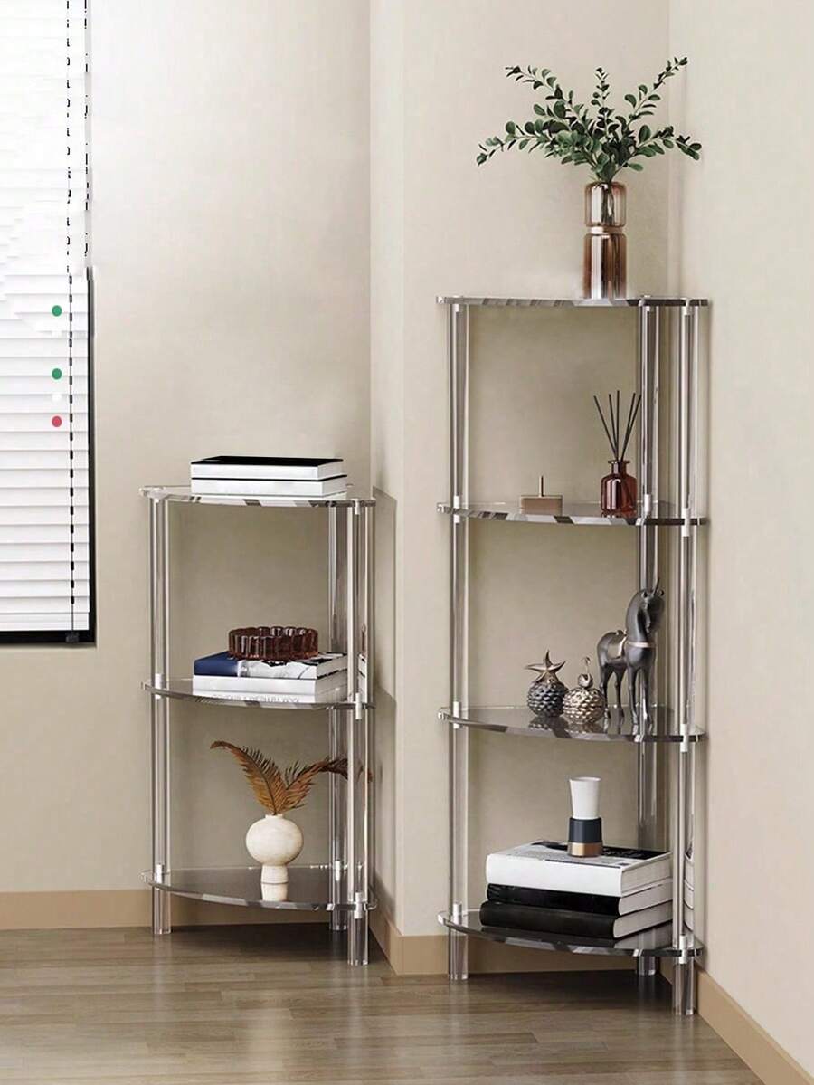 Bộ bàn kết hợp góc tam giác bằng acrylic, bàn làm việc có ngăn chứa đồ 2/3/4 tầng, kệ lưu trữ nhiều tầng hình tam giác bằng acrylic, giá trưng bày đặt sàn. - trắng - Xem 1
