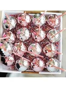 1/3pcs,Silvery Pink Disco Themed Party Cups With Lids And Reusable Straws Suitable For Bachelor Party Cups For Halloween,Christmas Event & Party Supplies For Christmas,Newyear,Valentine,Party Events - Multicolor - View 3
