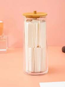 1 pieza Caja de almacenamiento con tapa de madera, Dispensador y bastoncillos de algodón transparentes, Organizador de cosméticos, Caja de almacenamiento para escritorio, Soporte recargable para lápiz labial, Recipiente de almacenamiento para baño impermeable, Caja de almacenamiento multifuncional, Portapallillos, Regalo del Día de San Valentín, Útiles escolares - Multicolor - Ver 6