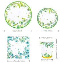 Vine Pattern Disposable Tableware Set, Including 7/9 Inch Paper Plates, Paper Cups, Paper Napkins, Suitable For Birthday Parties, Festivals, Gatherings, Picnics, Celebration Events, Wedding Tea Parties, Graduation Ceremonies Disposable Party Supplies - Multicolor - View 2