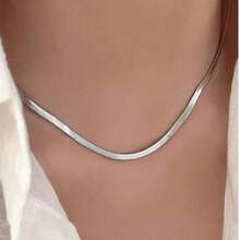 1条时尚简约不锈钢扁平蛇形链项链，男士日常配饰，珠宝礼品