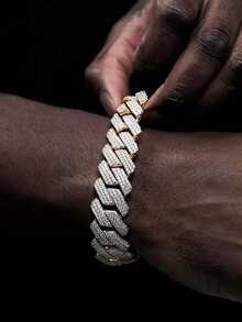 Shiny Cuban Link Bracelet, Diamond Miami Cuban Chain Bracelet, Crystal Gold Silver Iced Out Bracelet, Hip Hop Jewelry Gift For Men And Women - Bracelet - View 3