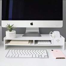 CYPNSoporte de Monitor de Computadora 2 Niveles Multifuncional Blanco Plástico Nuevo Pata Rectangular StandFashion - Blanco - Ver 7