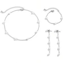 Juego de Joyería para Mujer Juego Collar Perlas 3 Piezas Exquisitos Pendientes Pulsera y Collar de Perlas Conjunto de Joyería Retro Chapada en Oro/Plata de 14 Quilates Traje Hipoalergénica Fiesta Bodas Personalidad Moda Regalo Joyería Cumpleaños y Aniversario para Mujeres - Plata - Ver 2