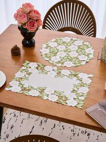 1/2/4/6pcs Simple White Flower Embroidered Placemats, Countryside Style Kitchen Dining Table Decor Mats, Non-Slip Coasters For Holiday Parties, Birthdays, Weddings, Dinners, Office Desks, Coffee Tables, Home Decor, All Seasons - Green - View 10