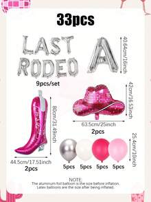 33件組究極牛仔氣球套組，包含銀色 LAST RODEO 字母氣球橫幅、靴子、迪斯可帽子氣球與乳膠氣球，適合單身女派對、西部主題裝飾、生日、新娘婚前派對、Last Rodeo 裝飾 - 彩色 - 查看 7