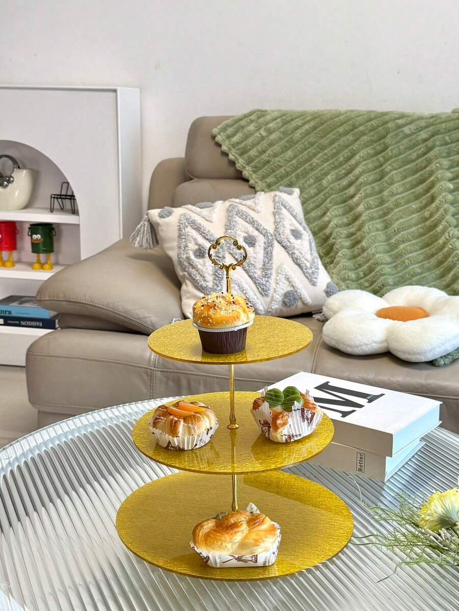 1pc Gold Acrylic Sunflower Bead Tray, European Style Food Plate For Home Gatherings - Golden Acrylic Sheet Golden Sunflower String Plate - View 1