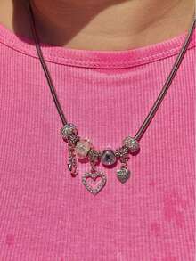 Collar con colgante de cisne doble con forma de corazón de strass con diseño de moda para mujeres - Multicolor - Ver 6