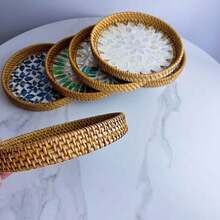 8.66-Inch Diameter X 1.18-Inch Height Handmade Rattan Woven Round Desktop Storage Tray - Multicolor - View 10