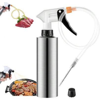 2 In 1 BBQ Spray Bottle For Smoking & Meat Injector, 10oz Leak Proof Smoker Spray Bottle With Fine Mist & Adjustable Nozzle, Dishwasher  Marinade Injector For Turkey, Brisket, BBQ