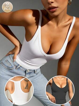 Set de 2 tops de tirantes ajustados y sin mangas, nuevos para el verano, para mujeres