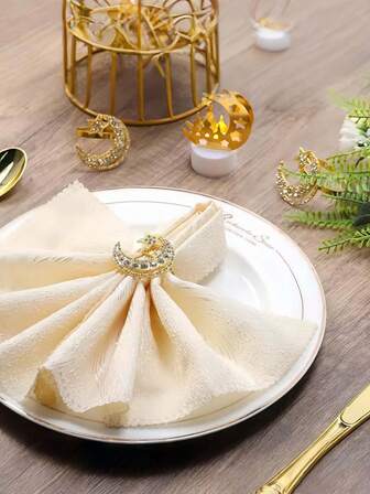 1pc Rhinestone Studded Star Napkin Ring, Hotel Restaurant Table Napkin Holder, Star & Moon Decor Napkin Ring