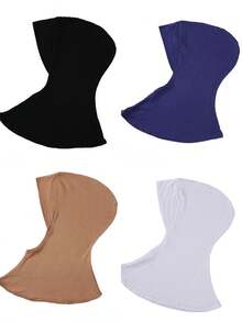 4件装女士纯色莫代尔衬头巾，可遮盖颈部，弹性柔软透气，可作头巾帽、阿巴雅长袍配饰、日常衬头巾、女士面纱 - 彩色 - 查看 60