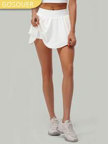 GOSOUER Women's Loose Running Tennis Skirt 2 Pieces Set, Anti-Flashing Golf Fitness Skirt With Pockets - White - View 5