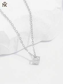 SYMFNY 1pc 925 Sterling Silver Minimalist Cubic Zirconia Pendant Bracelet