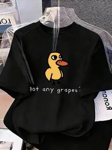 Tween Girls' Round Neck Duck Slogan Print Casual Everyday T-Shirt - Black - View 3