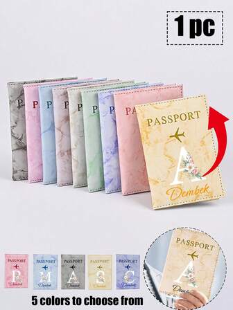 Portapassaporte que se puede personalizar con su nombre e iniciales, con su nombre y un diseño de avión de dibujos animados, junto con un patrón de letras de flores blancas. Sirve tanto como un portador de documentos de viaje como un portador de tarjetas, con un diseño elegante, durabilidad y adecuado tanto para regalar como para uso diario.