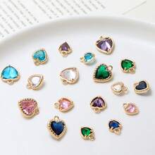 1个/9个心形吊坠，镶有水钻，可用于DIY手链、耳环、珠宝配饰