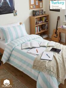 CAQQA 3 Pieces Turkish Cotton Woven Duvet Cover Set | Duvet Cover and Pillowcase, Modern Bedding for Bedroom, 135*200 cm, 150*200 cm, 200*200 cm, 200*220 cm, 220*240 cm - 薄荷綠 - 查看 2