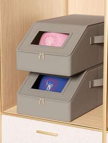 1pc Gray Oxford Cloth Hat Storage Box With Zipper And Lid, Dustproof, Visible, Stackable Baseball Cap Organizer - Multicolor - View 8