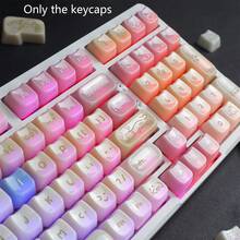 可爱猫咪键帽，水晶键帽套装，MAO高度PC材质键帽，白玉主题半透明设计，适配MX轴和6.25U空格键，适用于游戏和办公机械键盘，仅含键帽（不含键盘），机械键盘DIY配件