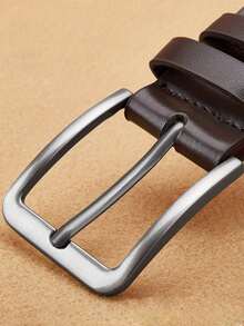 Men's Casual Leather Jeans Belt, Classic Work Business Formal Belt With Claw Buckle, All Seasons Plain Design, 1/2 Pieces Set - Coffee Brown - View 3