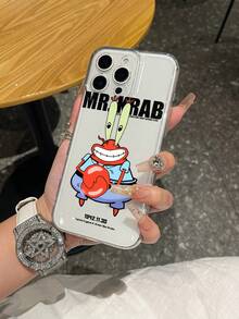 SPONGEBOB 1pc Transparent Space Case Cartoon Minimalist Letter Crab Boss Grinning Smile Pattern Shock-Proof Phone Case Cover Suitable Compatible With Samsung/Apple 17/16/15/14/13/12/11Pro Max/12Pro/14Plus And Other Models - Multicolor - View 2