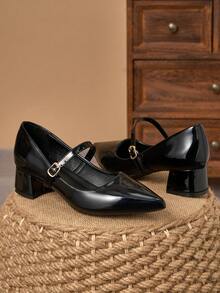 MonaNise Retro Mary Jane Pumps, Pointed Toe Slip-On Casual Shoes, Versatile High-End Comfortable Shoes For Travel, Shopping, Outdoor, Coffee Color - 黑色 - 查看 2