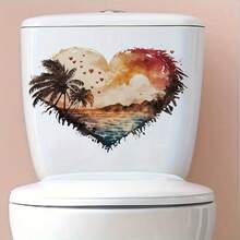 心形海景墙贴，适用于酒店、民宿、办公室、卧室、客厅、餐厅、浴室，可移除PVC墙贴 - 彩色 - 查看 1