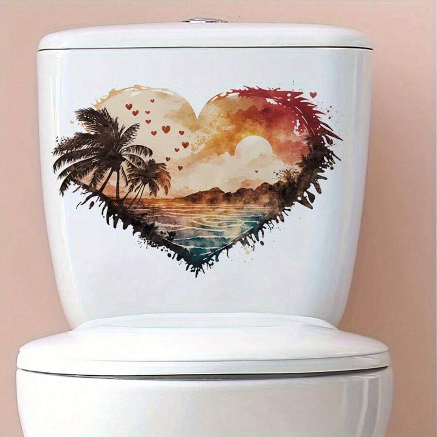 心形海景墙贴，适用于酒店、民宿、办公室、卧室、客厅、餐厅、浴室，可移除PVC墙贴 - 彩色 - 查看 1