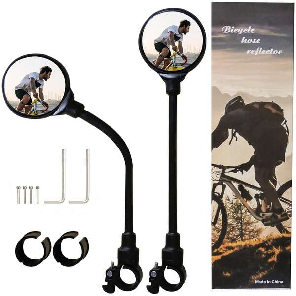 2 Pack Bicycle Mirror, HD Adjustable Bike Mirror Handlebar Mount For Mountain Road Bike Bicycle,Anti-Scratch Glass Riding Mirrors For Electric Motorcycle, Wide Field Of View, Easy Installation (Black)