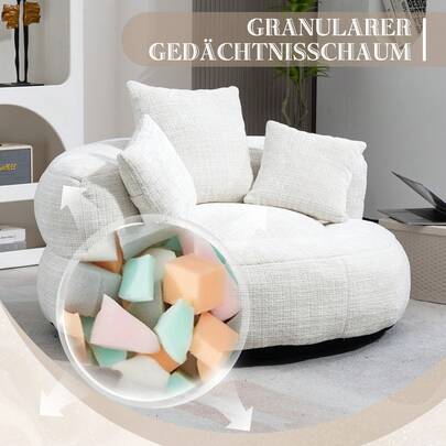 Durable And Comfortable Casual Sofa, High-Back Relaxation Seat, Convertible Pouf With Three Cushions, Suitable For Adults And Children, Indoor & Outdoor, Individual Gaming Chair For Bedroom And Office (Beige Chenille)