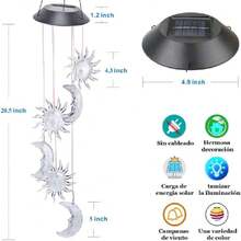 Campanas de Viento Solares de Luces a Prueba de Agua con 6 LED,Luz Solar LED de de Alta Calidad para jardín,Patio,Villa,decoración navideña,Lámpara Colores de carillón de Viento (Sol y Luna),36927816 - Color caoba - Ver 2