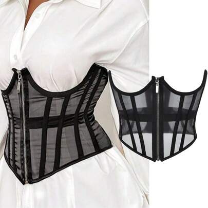 1件装女士短款拉链束腰带，网眼透气腰封，适合万圣节、派对装扮