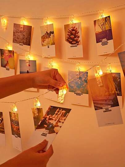 1pc 1.5/3 Meters Indoor Decorative LED Photo Clip String Lights, Photo Wall Decor Lighting, Kids Room Decor, Suitable For Women Bedroom Decor, Wall Decor, Wedding Proposal Party Decor, Mother's Day Decor
