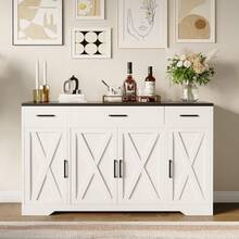 Huisuilinss Sideboard Buffet Cabinet,Modern Buffet Sideboard,Farmhouse Coffee Bar Cabinet,Wood Kitchen Storage Cabinet,Console Table With Drawer And Adjustable Shelves For Dining Room Entryway Living Room - Blanco negro - Ver 1