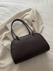 1 pieza Bolso de mano tipo tote vintage minimalista, decorado con bolsillos, con asas dobles, adecuado para uso casual y de commuting diario de mujeres - Café - Ver 8