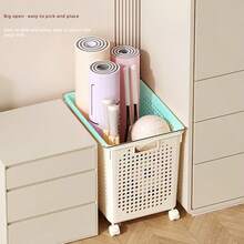 1pc Large Capacity Foldable Laundry Basket, Indoor Storage Bin For Yoga Mat, Yoga Gear, Clothes, Toys, Food - Heavy Duty Plastic Structure With Open Top And Side Access, Mobile Storage Box For Home Organization, Space-Saving Practical Gift - White - View 6
