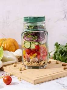 One Openable Leak-Proof Salad Jar, Reusable Plastic Salad Container, Airtight Salad Container With Condiment Jar, Leak-Proof Salad Jar For Salads, Sauces, Soups, Sandwiches, Microwave, Dishwasher, Refrigerator , Stackable Design, Suitable For Meal Preparation, Lunch, Dinner, And Office Use.