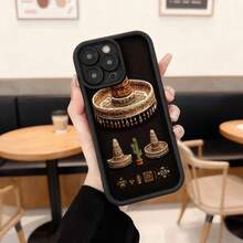 Cubierta de teléfono con diseño de sombrero mexicano negro con estampado de sombreros y cactus para uso diario en cafeterías,Aplicable a los teléfonos de la serie Apple y Galaxy - Café integral - Ver 3