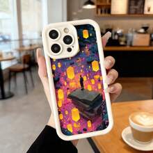 Cubierta de teléfono con borde negro diseño de libro flotante en espacio estelar con figuras luminosas coloridas para uso diario y cafetería,Aplicable a los teléfonos de la serie Apple y Galaxy - Burdeos - Ver 4