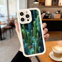 Funda de telefono con borde negro diseño de cactus verde para iPhone uso diario en cafeterias y espacios urbanos,Aplicable a los teléfonos de la serie Apple y Galaxy - Blanco - Ver 7